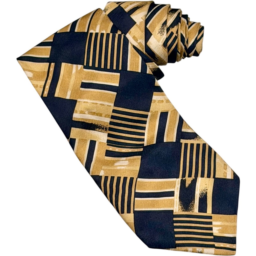 F.R. Tripler & Co. Silk‎ Tie Navy Gold Geometric Abstract Made in Italy 56 X 4